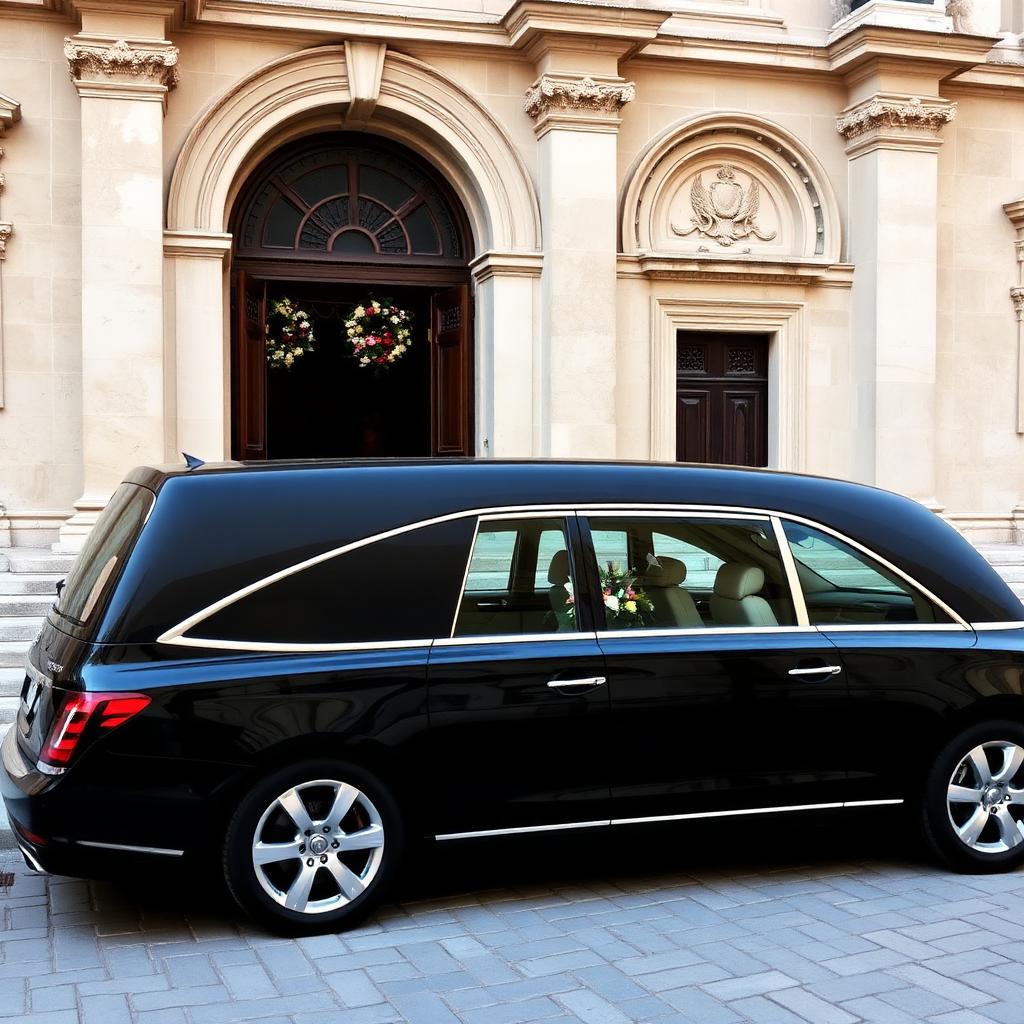 Carro funebre davanti alla chiesa